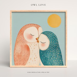 Arte digital de búhos / Búhos antiguos imprimibles / Ilustración / Pareja de búhos / Amor / Arte botánico con aves / Decoración del hogar / Descarga digital / PDF / JPEG