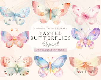 Watercolor Pastel Butterfly Clipart | Watercolor Butterflies Clip Art | Pink | Commercial Use | Instant Digital Download | Butterflies Png