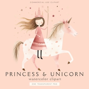 Einhorn Clipart | Einhorn-Design | Kinder Clip Art | Niedliches Märchen Clipart Bilder | Aquarell Clipart | Prinzessin Clipart | Pastell Einhorn