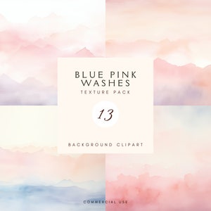 Aquarelle Lavis Pastel Clipart | Bleu Rose | Texture d'arrière-plan | Lavis aquarelle | Mariage | Utilisation commerciale | Pack de papiers numériques