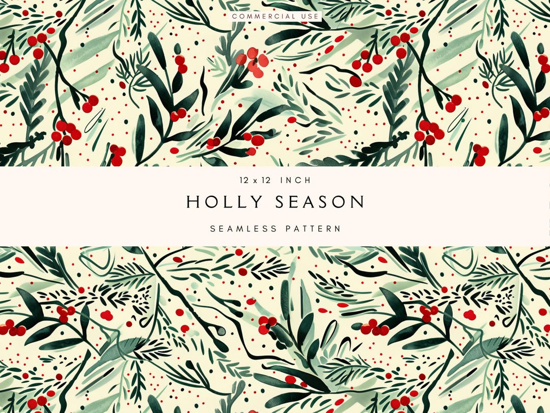 Holly Repeat Pattern Holly Seamless Pattern | Vintage Winter Berries | Repeating Pattern ...