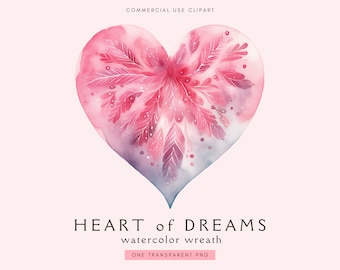 Clipart de forma de corazón floral / Clipart de corazones de acuarela Png / Manualidades con papel digital / Clip Art de boda / San Valentín / Amor / Descarga digital