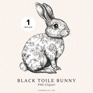 Clipart Lapin Toile noire | Style toile de Jouy | Lapin de Pâques vintage | Chinoiseries | Coquette de Pâques | Utilisation commerciale