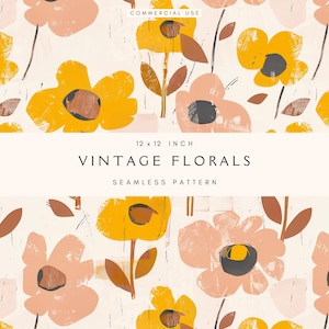 Modèle sans couture de fleur rétro | Motif floral répétitif | Papier numérique de fond | Papeterie et décoration d'intérieur | Fleur Groovy | Scrapbooking