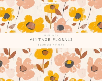 Retro Flower Seamless Pattern | Floral Repeating Pattern | Background Digital Paper | Stationery & Home Decor | Groovy Flower | Scrapbooking