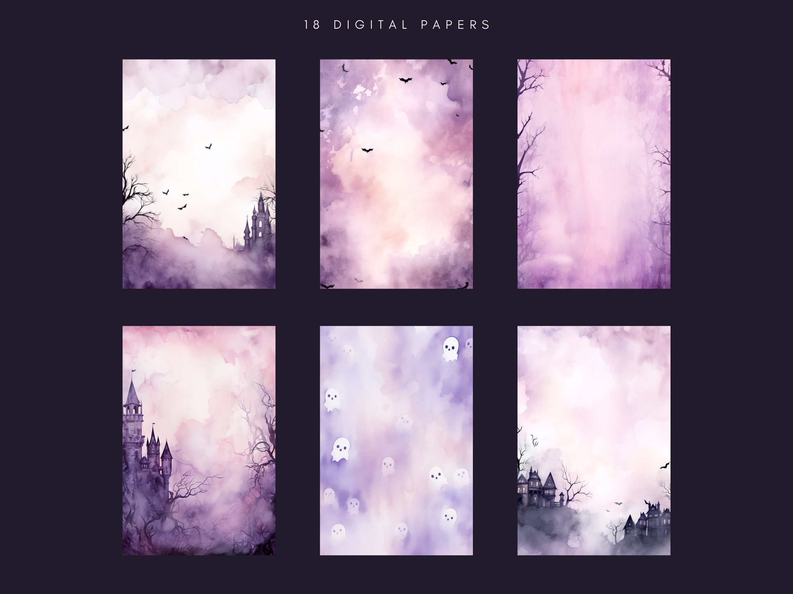 Halloween Digital Paper Pack | Junk Journal | Purple Watercolor ...