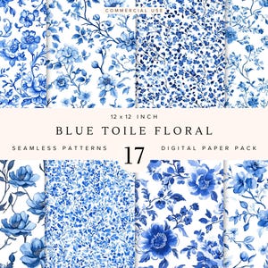 Blue Toile Download Seamless Files | Floral Toile Seamless Pattern | Digital Download for Nursery Decor, | Chinoiserie Scrapbooking Paper