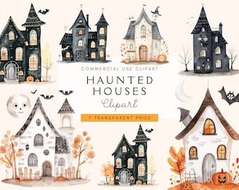 Halloween spökhus clipart | Akvarell PNG-filer | Spöklika clipart | För papperspyssel | Dekor | Skräpjournal | Kommersiellt bruk
