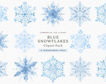 Blue Snowflakes Clipart | Watercolor Christmas PNG | Winter Crafts | Digital Download | Holiday Decor | Scrapbooking | Transparent PNGs