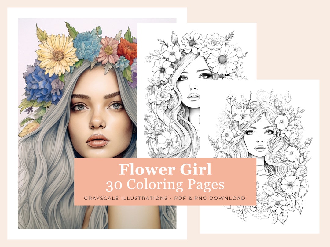 Printable Coloring Book Flower Girls Coloring Pages Adult - Etsy