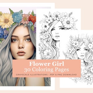 Printable Mindfulness Coloring Book | Flower Girls Coloring Pages | Adult Colouring | PDF | Instant Download | Digital | US Letter