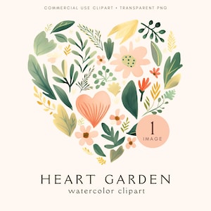 Hartentuin Clipart | Aquarel bloemen clipart png | Digitaal papier knutselen | Illustraties bruiloft | Valentijnsdag | Liefde | Bloemen | Lente: