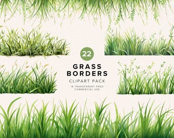 May include: A set of 22 watercolor grass borders clipart. The clipart is perfect for adding a touch of nature to your designs. The clipart is available in PNG format and is perfect for commercial use.