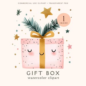 Gift Box Clipart | Christmas Present | Cozy Winter Clip Art | Watercolor PNG | Cute Paper Crafts | Holiday Scrapbooking | Digital Download