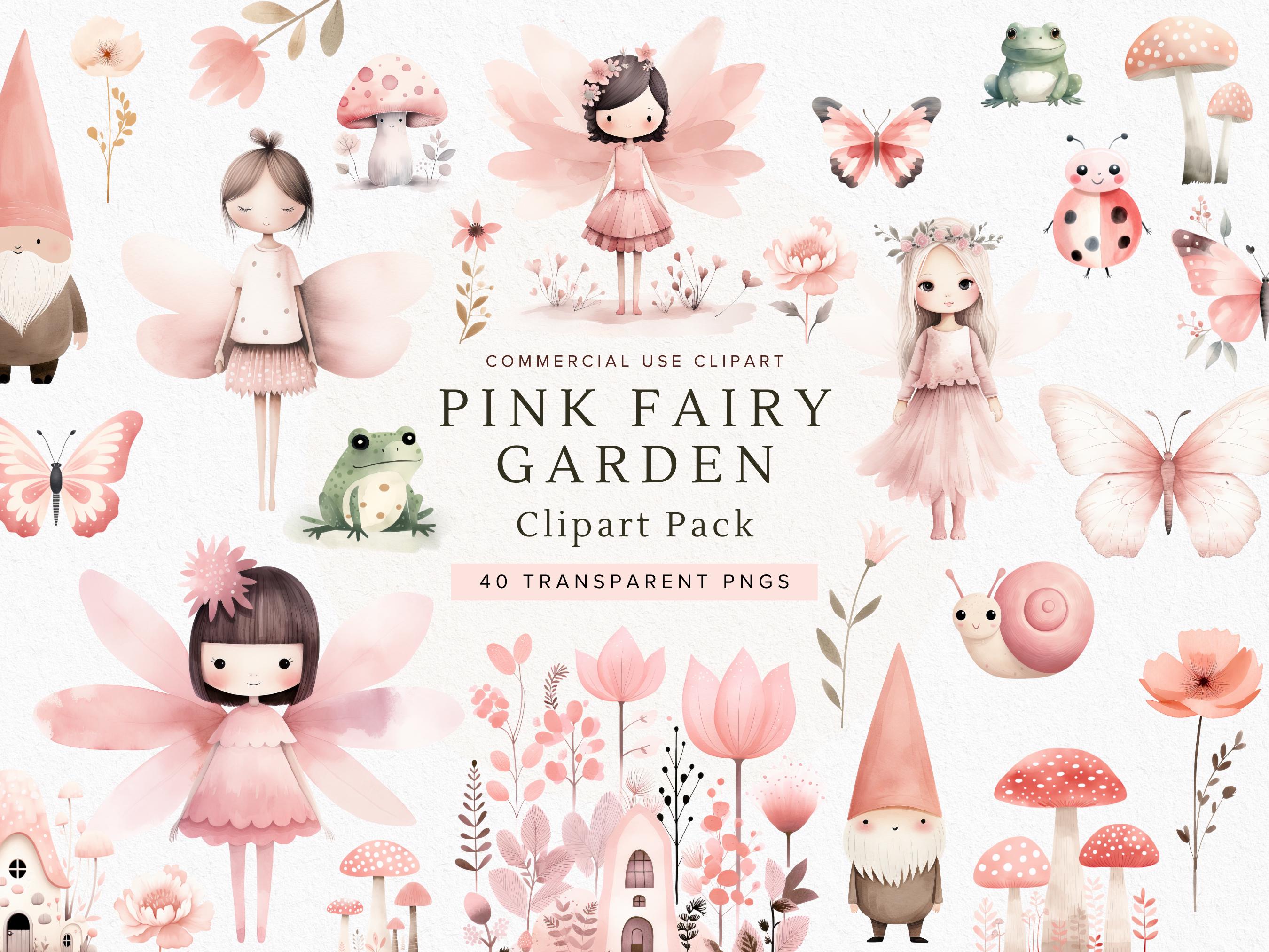 Pink Fairy Garden Clipart | Watercolor Fairy Tale Graphics | Once Upon ...