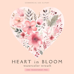 Clipart coeur floral aquarelle | Clipart png | Créations numériques en papier | Clipart mariage | Saint-Valentin | Amour | Téléchargement numérique