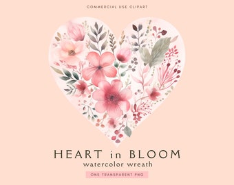 Watercolor Floral Heart Clipart | Hearts Clipart Png | Digital Paper Crafting | Wedding Clip Art | Valentines | Love | Digital Download