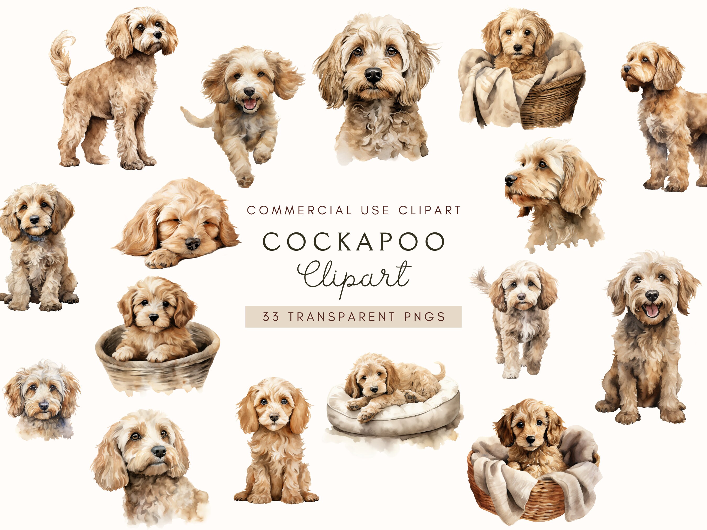 Cockapoo Clipart | Dog Png | Watercolor Clipart | Dog Sublimation | Dog ...