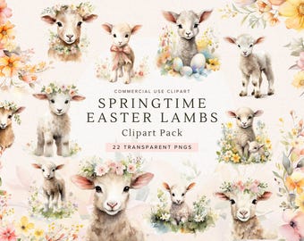 Easter Lamb Clipart  | Watercolor Spring Florals | Vintage Easter Png | Cute Lamb | Junk Journal | Lamb Clip Art | Graphics | Paper Crafts