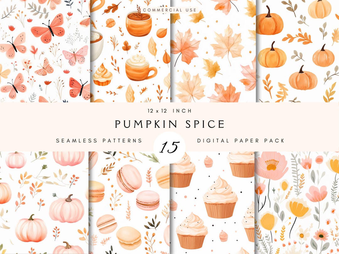 Pumpkin Spice Latte Seamless Pattern | Watercolor | Cute Fall Leaves ...