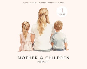 Mother and Children Clipart | Mother Daughter | Mothers Day | Baby | Png Illustrations | Mother’s Day | Mother Son Clipart | Mommy | Family