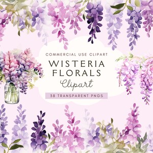 Wisteria Clipart | Watercolor | Wisteria Floral Clip Art | Png Floral Bouquet Clipart | Wisteria Tree Clipart | Sticker | Frame Junk Journal