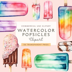 Watercolor Popsicles Clipart | Popsicle Graphics | Summer Clip Art | Food Clip Art | Sweets | Ice Lollies | Rainbow | Ice Cream | Desserts