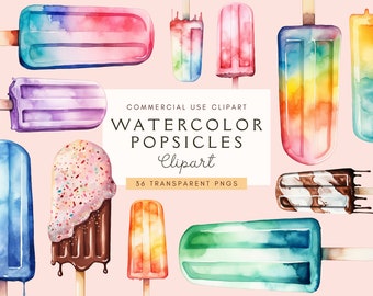 Watercolor Popsicles Clipart | Popsicle Graphics | Summer Clip Art | Food Clip Art | Sweets | Ice Lollies | Rainbow | Ice Cream | Desserts