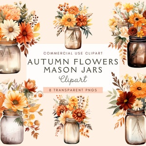 Fleurs d'automne Clipart de pots Mason |