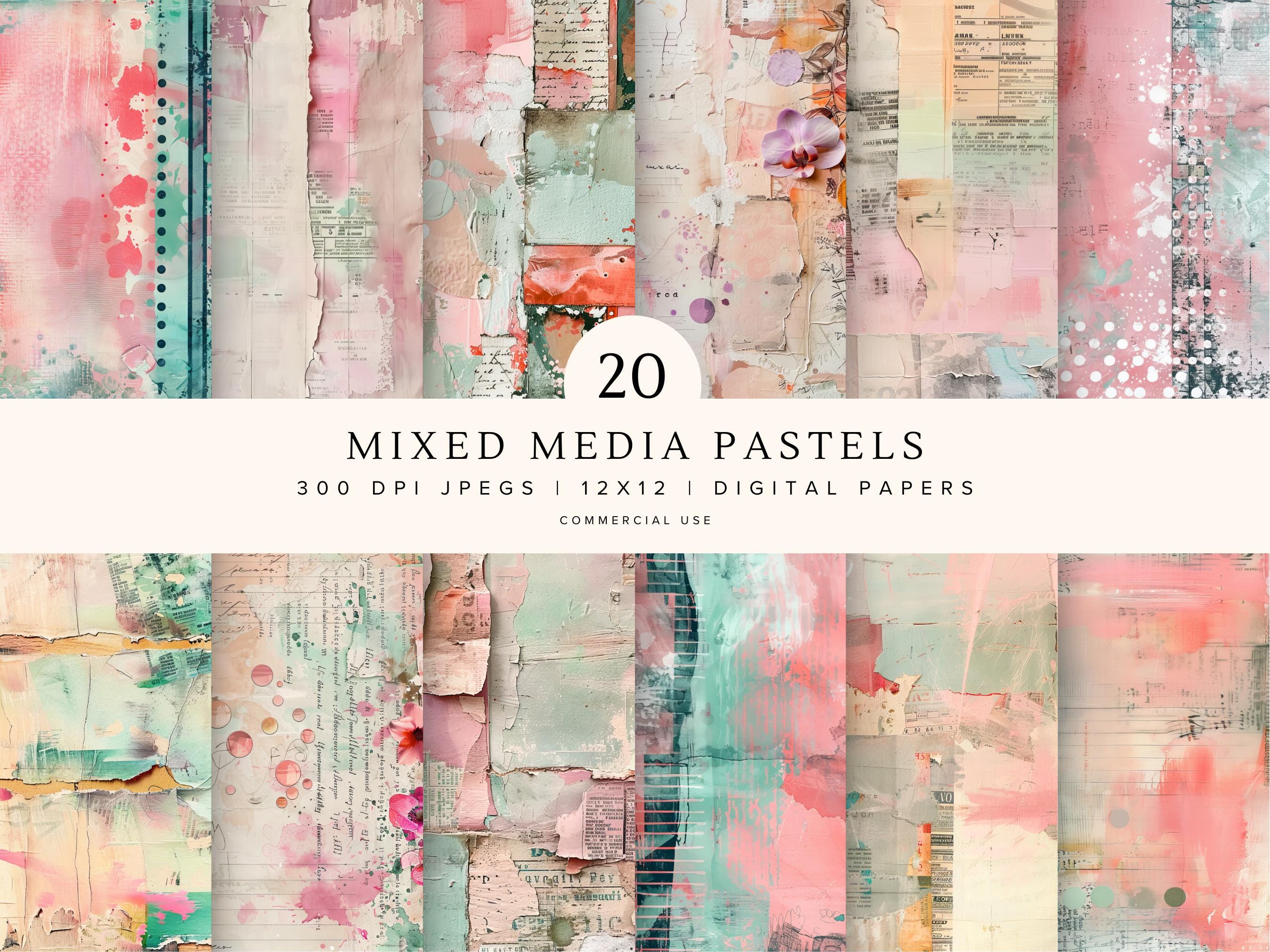 Pastel Junk Journal Pages | Digital Paper Pack | Abstract Collage ...