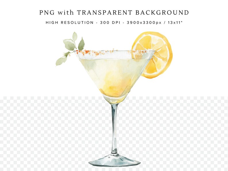 Lemon Drop Martini Clipart | Watercolor Cocktail Art | Party Drink ...