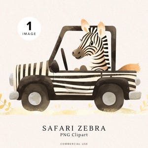 Safari Zebra Clipart | Cute Funny Animal | Watercolor Jungle PNG | Birthday Graphics | Digital Download | Kids Room Decor | Commercial Use