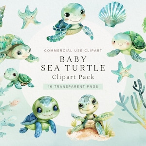 Baby zeeschildpad clipart | Aquarel babyzeeschildpad png | Oceaandieren | Schattige babyshower-uitnodigingsafbeeldingen | Muurkunst kinderkamerdecoratie