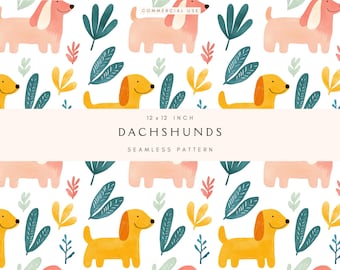 Cute Dachshund Seamless Pattern | Dog Pattern | Digital Paper for Crafts | Fabric Design | DIY Project | Pet Lover Gift | Commercial Use