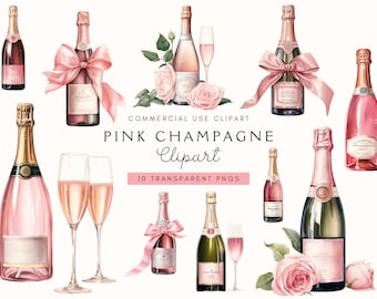 Pink Champagne Bottle Clipart | Watercolor Party Clip Art | Champagne Bottles Png | Glasses | Bridal | Birthday | Bachelorette | Wedding