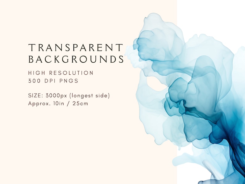 May include: Abstract blue watercolor background with a transparent, flowing design. High resolution 300 DPI PNGs, size 3000 pixels (longest side), approximately 10 inches by 25 centimeters.