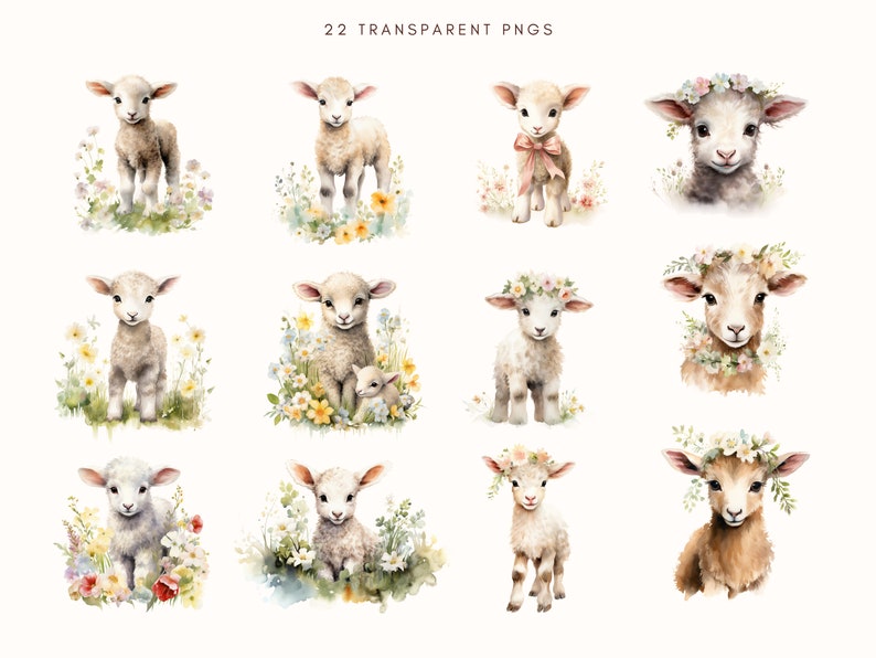 Easter Lamb Clipart Watercolor Spring Florals Vintage Easter Png Cute Lamb Junk Journal Lamb Clip Art Graphics Paper Crafts image 3