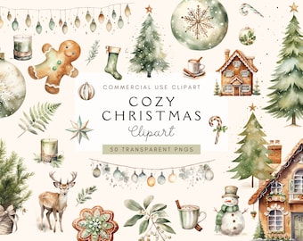 Clipart de acuarela / Navidad acogedora / Paquete de imágenes navideñas / Chocolate caliente / Navidad bohemia / Clipart de Navidad / Navidad en acuarela