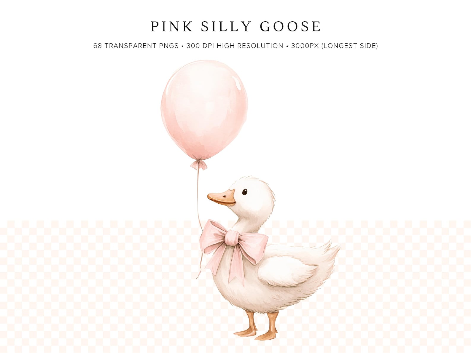 Silly Goose Baby Shower Clipart | Pink Goose With Balloon | Watercolor ...