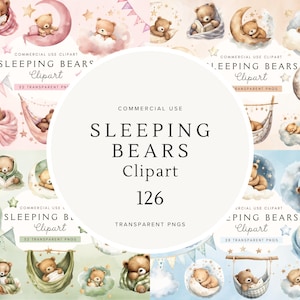 LOT de cliparts ours endormi | Petite fille | C'est un garçon Fichiers Png | Ours Lune endormie | Ours en peluche endormi | Utilisation commerciale | Téléchargement instantané