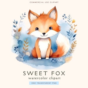 Clipart floral renard | Fabrication de cartes | Clipart animal de la forêt aquarelle | Art pour chambre d'enfant | Téléchargement numérique | Renard mignon | Renard doux | Scrapbooking
