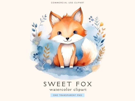Floral Fox Clipart | Card Making | Watercolor Forest Animal Clip Art | Nursery Art | Digital Download | Cute Fox | Sweet Fox | Scrapbooking