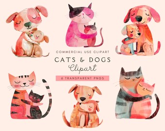 Mama and Baby Animal Clipart | Cats & Dogs | Mama To Be Clipart | Mothers Day | Cute Illustrations | Animals Clip Art | Puppy and Kitten