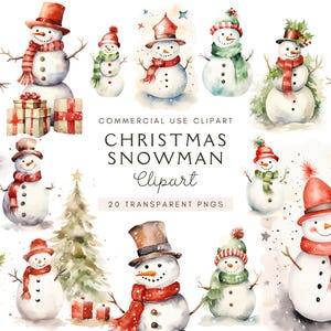 Watercolor Christmas Snowman Clipart | Cute Snowman Clip Art | Holiday Invitation | Cards | Scrapbook | Transparent PNG | Digital Download