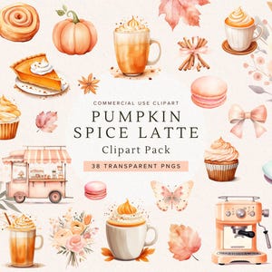Pumpkin Spice Latte Clipart | Cute Fall Coffee Mug PNG | Image for ...