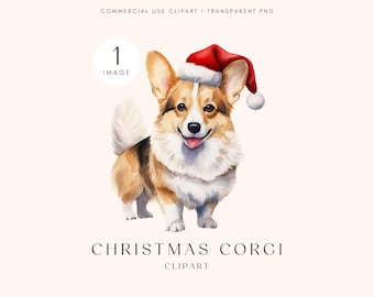 Christmas Corgi Clipart with Santa Hat | Cute Animal | Festive Corgi Dog Clipart | Transparent PNG | Digital Scrapbooking | Commercial Use