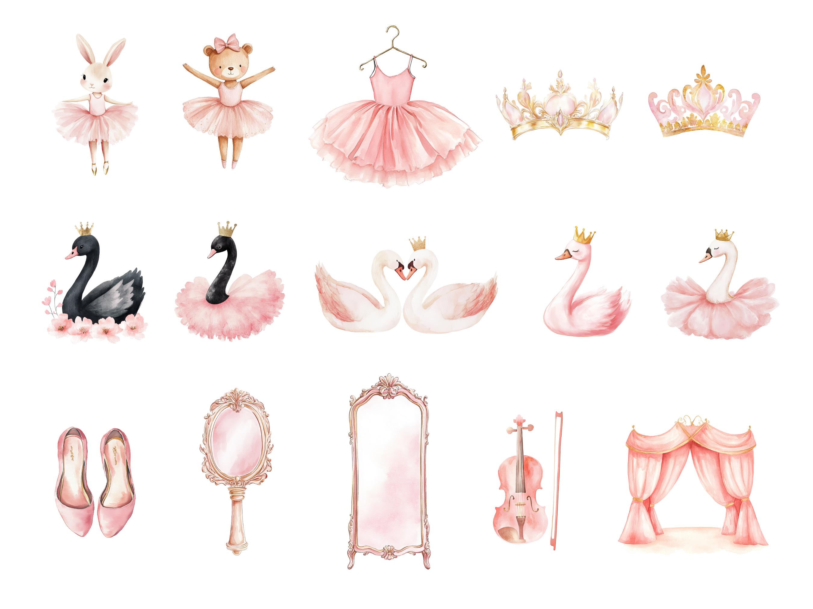 Swan & Ballerina Clipart | Cute Ballet Watercolor | Pink Little ...