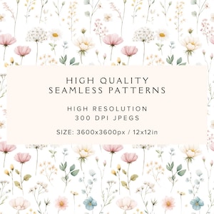 Seamless Pattern Wildflowers Pastel | Boho Floral Digital Paper ...