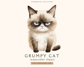 Grumpy Cat Clipart | Junk Journal | Commercial Use | Cat Lovers | Digital Sticker | Funny Cat Sticker | Cute Animals Png | Coffee Lover Gift