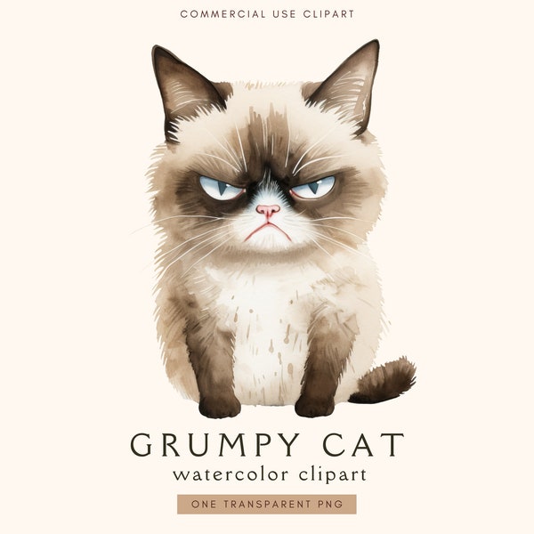 Grumpy Cat Clipart | Junk Journal | Commercial Use | Cat Lovers | Digital Sticker | Funny Cat Sticker | Cute Animals Png | Coffee Lover Gift